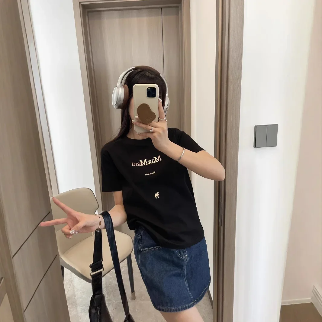 

PopSpring Summer New Loose Fit Round Neck Short Sleeve Three Color Lettering Women's T-Shirt Cotton Casual Top 0833