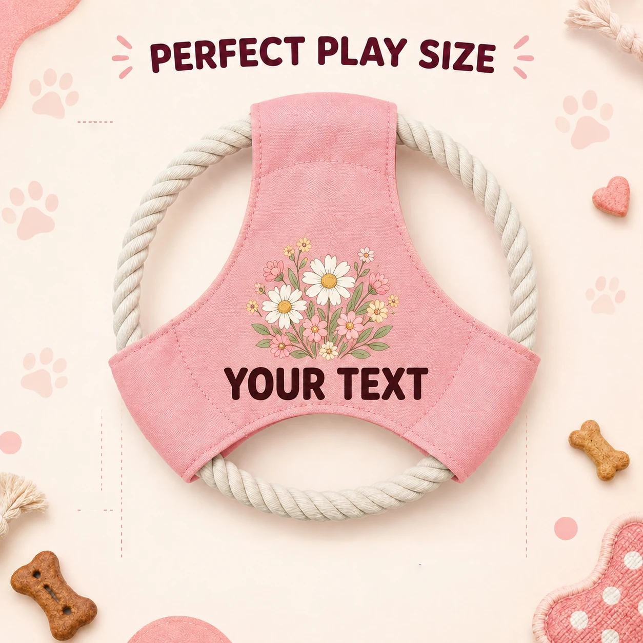 Personalized Dog Rope Frisbee Custom Name & Pattern Print Soft Fabric Dog Flying Disc Interactive Chew Toy Outdoor Play Pet Gift