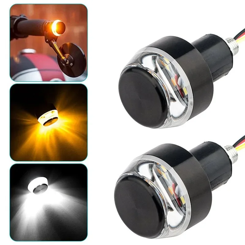 Clignotant de moto lumière LED extrémité de la barre de poignée 22mm ajustement universel résistant aux vibrations blanc jaune double couleur indicateur clignotant