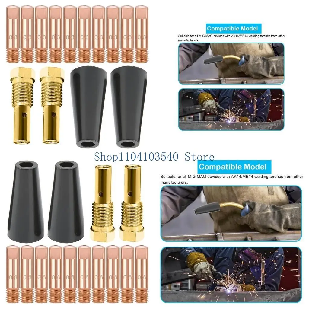

02DC MIG Welding Kit Flux Cores Gasless Nozzle Brass Welding Tips Replacement MIG Welder Gas Diffusers Accessories
