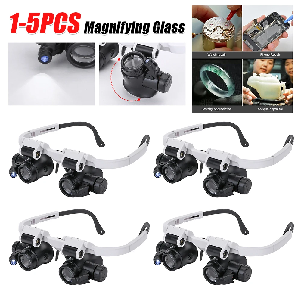 

1-5 шт., ювелирная лупа для микроскопа с 8X/15X/23X увеличительным стеклом, 2 светодиодных фонаря, лупа, инструмент для ремонта луп