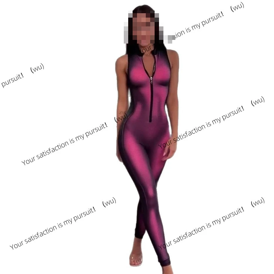 Jumpsuit fashion wanita musim panas baru, tanpa lengan, slim-fit, dengan ritsleting