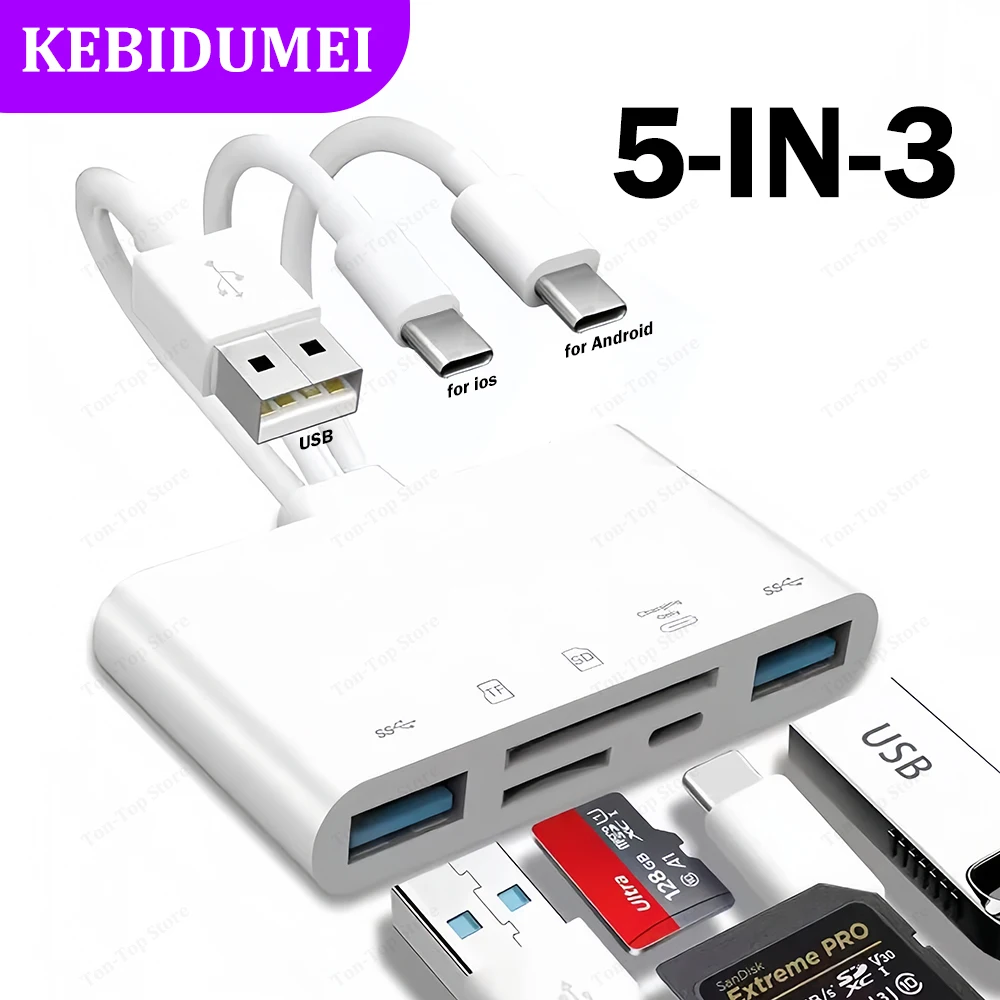 5-in-3 USB 3.0 HUB Type C HUB Multi USB Splitter with Charging Port OTG Adapter for  PC Laptop Macbook Pro iPhone Xiaomi Samsung