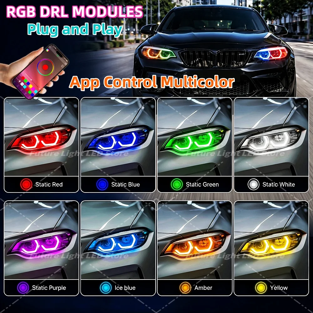 RGB DRL Module Angel Eyes Plug n Play For BMW M2 F87 F22 F23 LCI 2018-2021 App Control Multicolor Daytime Running Light RGB