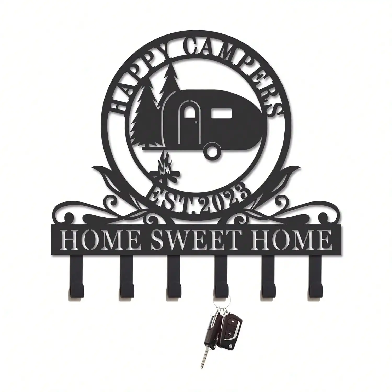 

Vintage Metal Camper Key Holder for Wall, Retro RV Hook Rack, Camping Gear Organizer Gift for Men