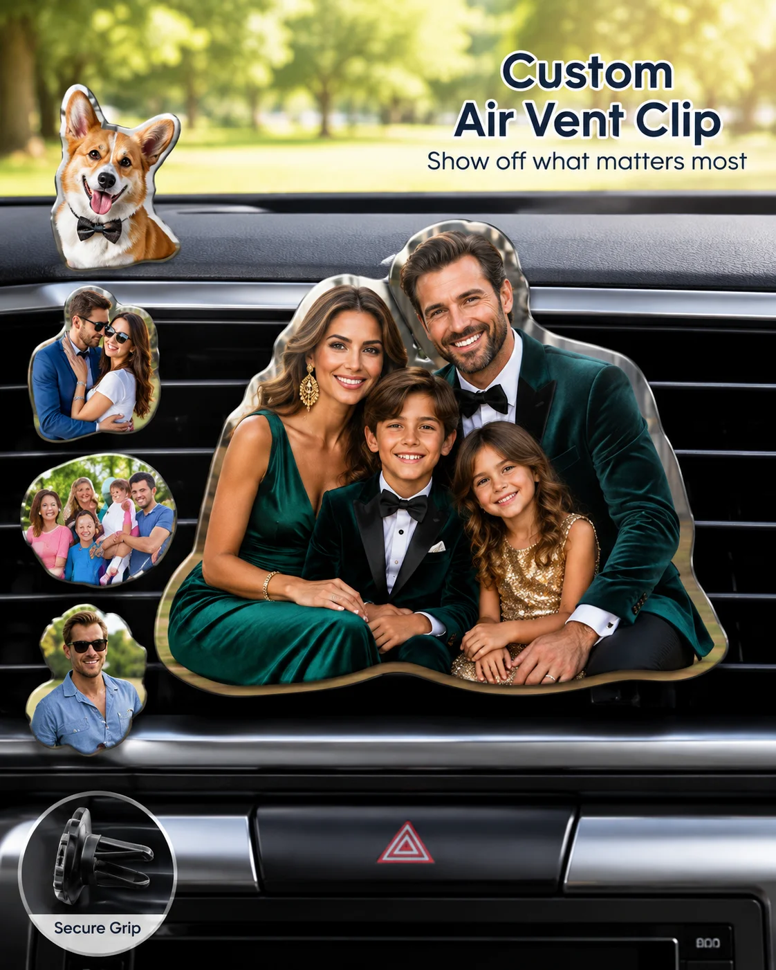 Custom 2D Flat Photo Car Air Vent Clip Personalized Photo Acrylic Ornament for Car Interior Decoration Gift Accessories