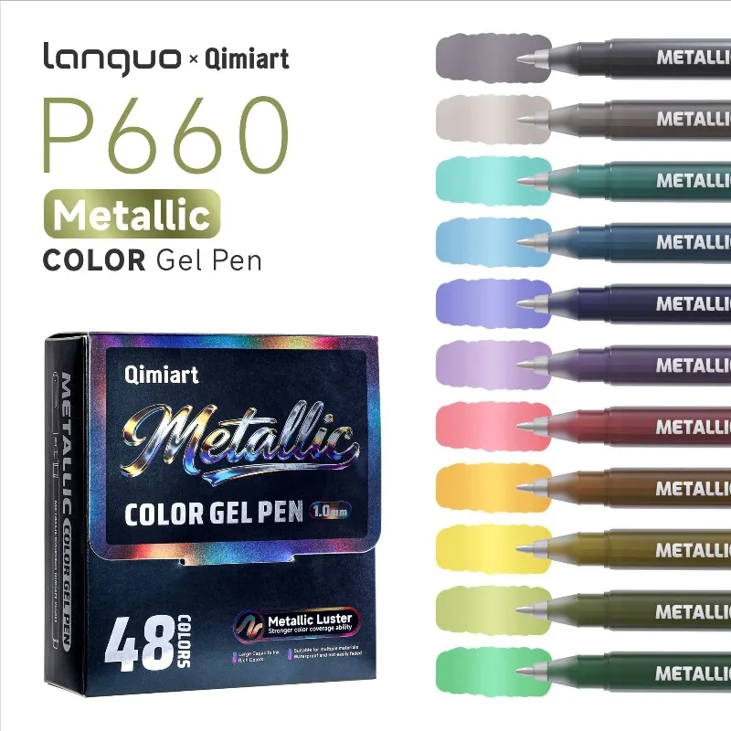 

LANGUO 48 Metal Colors Gel Pens No Bleed Overlay Dual/Single Soft Tip Direct Liquild Markers School Art Supplies Stationery
