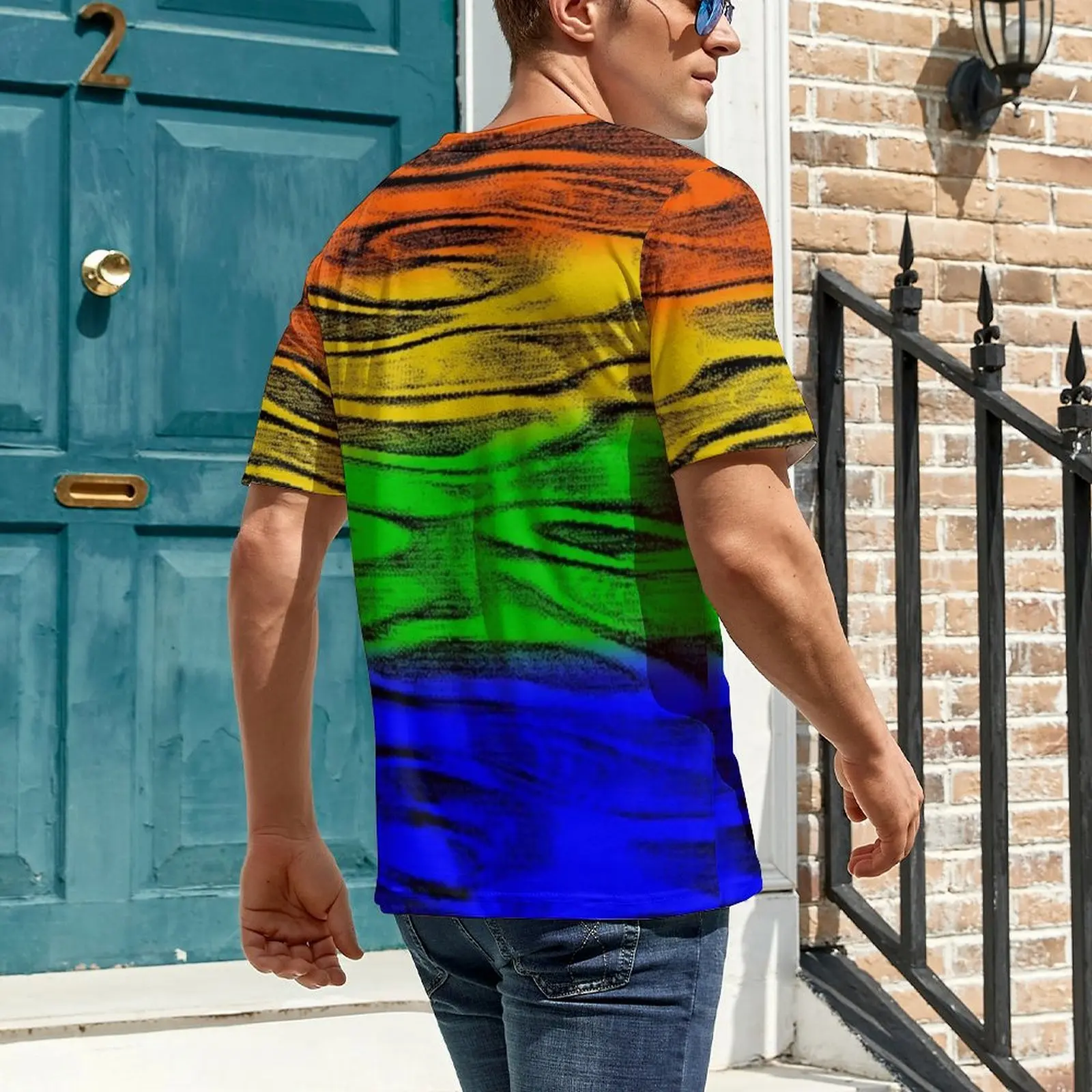 Rainbow Abstract T-Shirt For Male Colorful Marble O Neck T-Shirts Premium Hip Hop Tops Short-Sleeved Casual Oversized Tee Shirt
