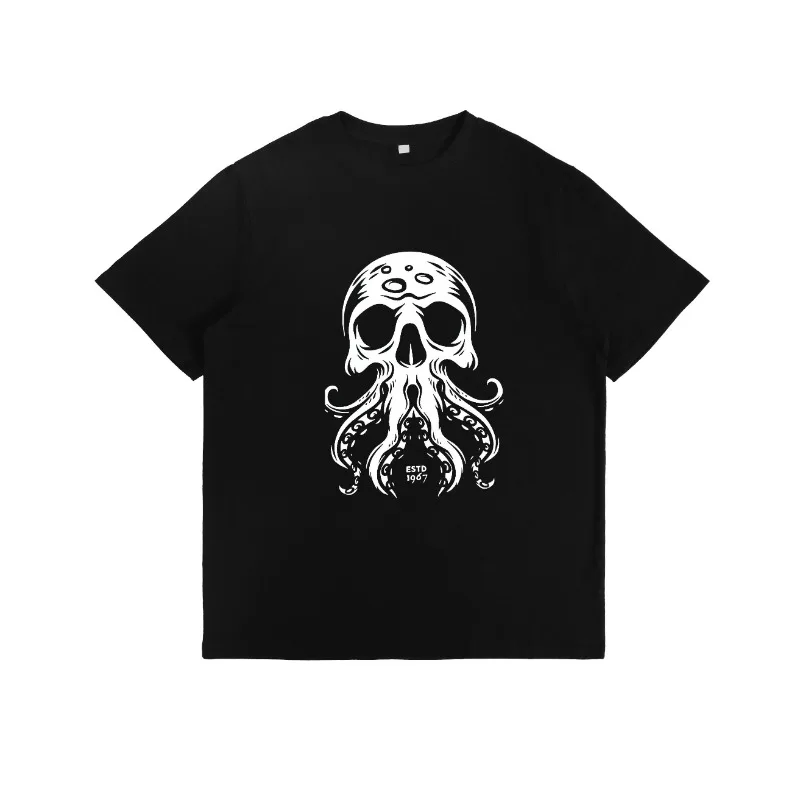 

Gothic Skull Octopus T Shirt for Men Women Unisex Punk Rock Graphic Cotton Tee Dark Streetwear Gift Casual Summer Outfit