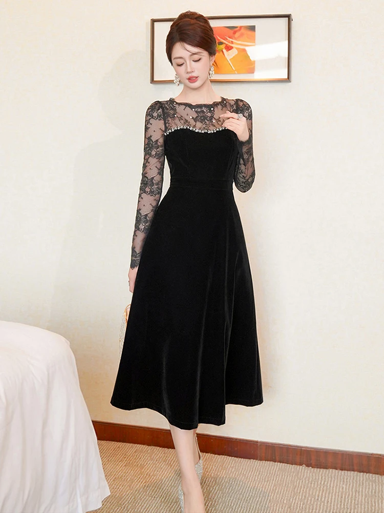 Retro Fake 2-Piece Black Evening Dress Sexy Slim Long Dresses Fashion Women Elegant Luxury Lady Party Prom Birthday Vestidos New