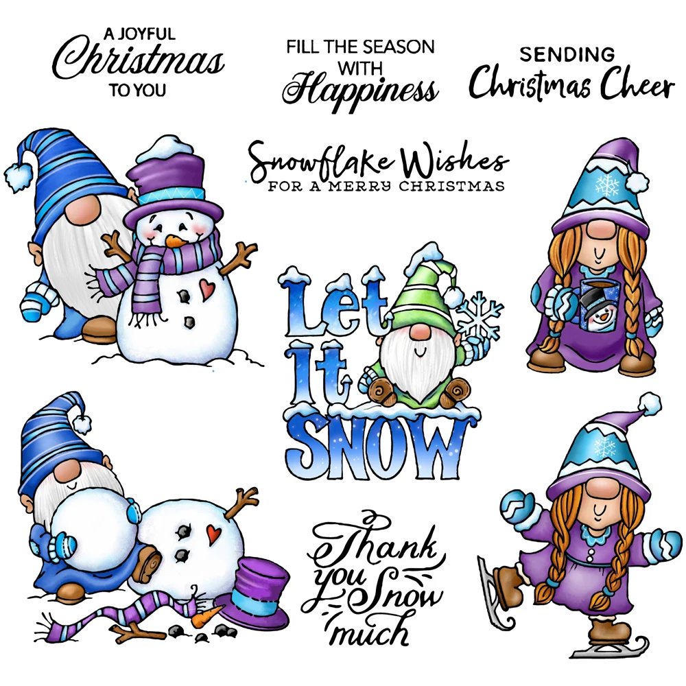 MangoCraft Cute Snowman Gnome Cutting Dies Clear Stamp 2022 Winter Christmas DIY Scrapbooking Metal Cut Dies Stamps For Cards