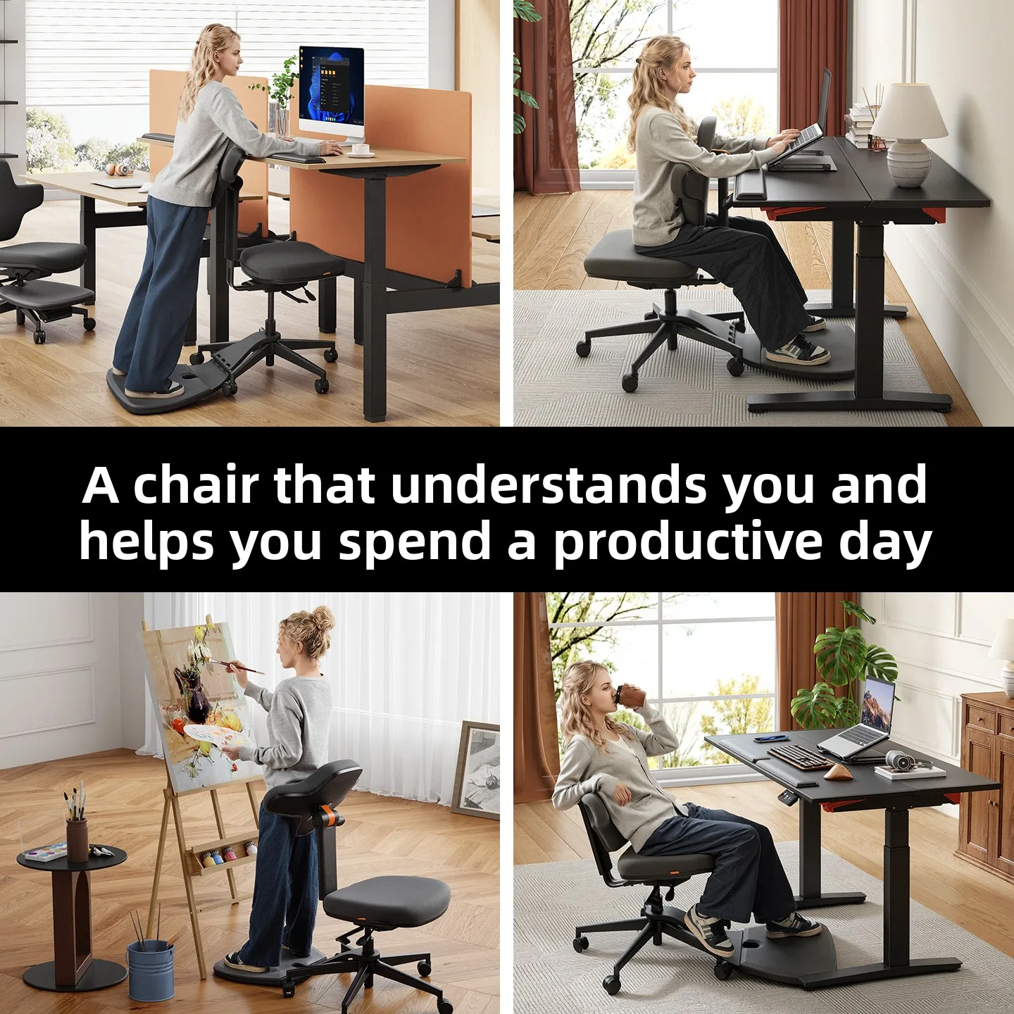 3 in1 Ergonomic Standing Desk Chair, Perch Stool for Sit-Stand-Lean, Height Adjustable Office Stool with Back Support & Footrest image 4