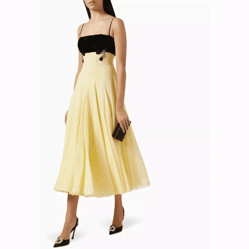 Simples amarelo e preto vestidos de noite casual cinta espaguete praia vestido de festa personalizado feminino vestidos de baile 2025