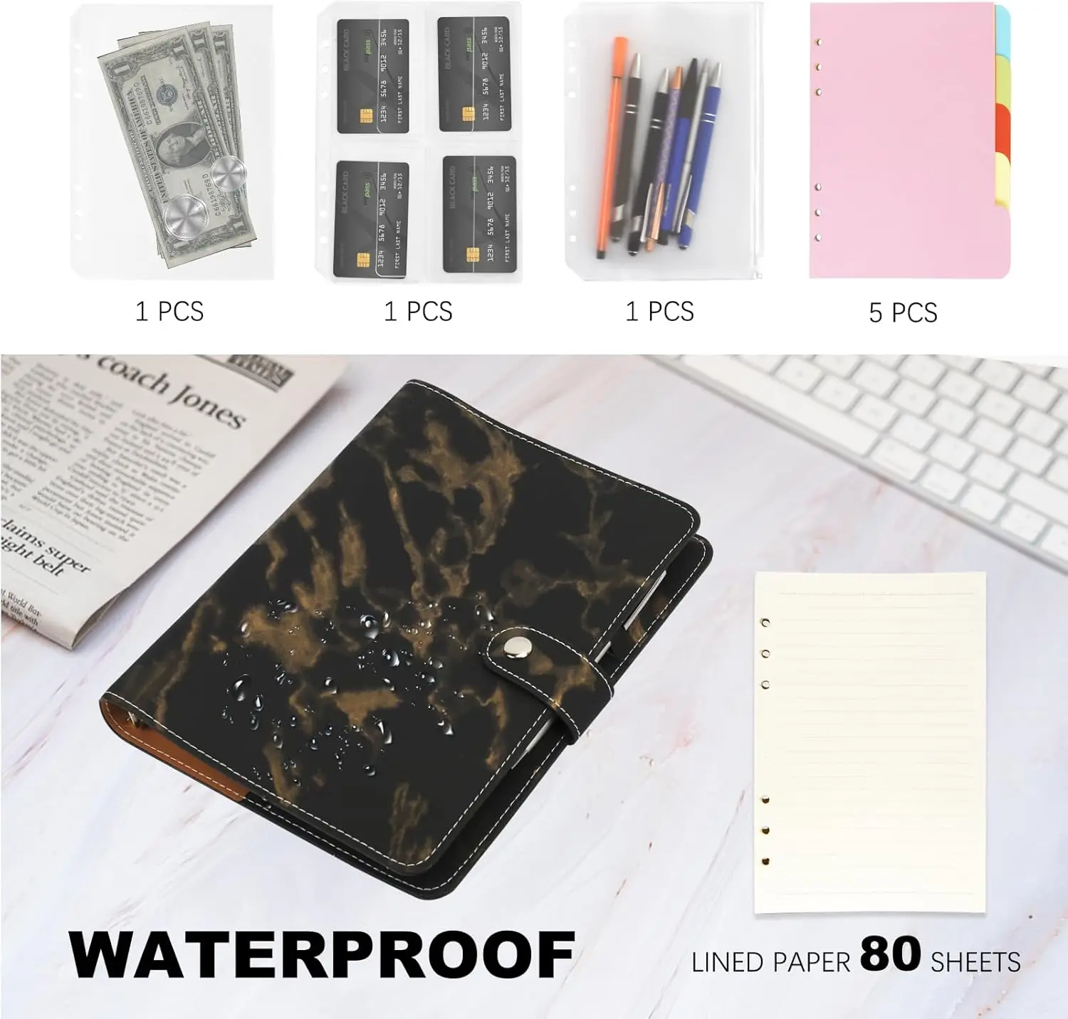 New A5 Binder Refillable Planner Notebook 6 Ring Soft PU Leather Binder Journal with Pockets, Dividers and  Line Refill Paper