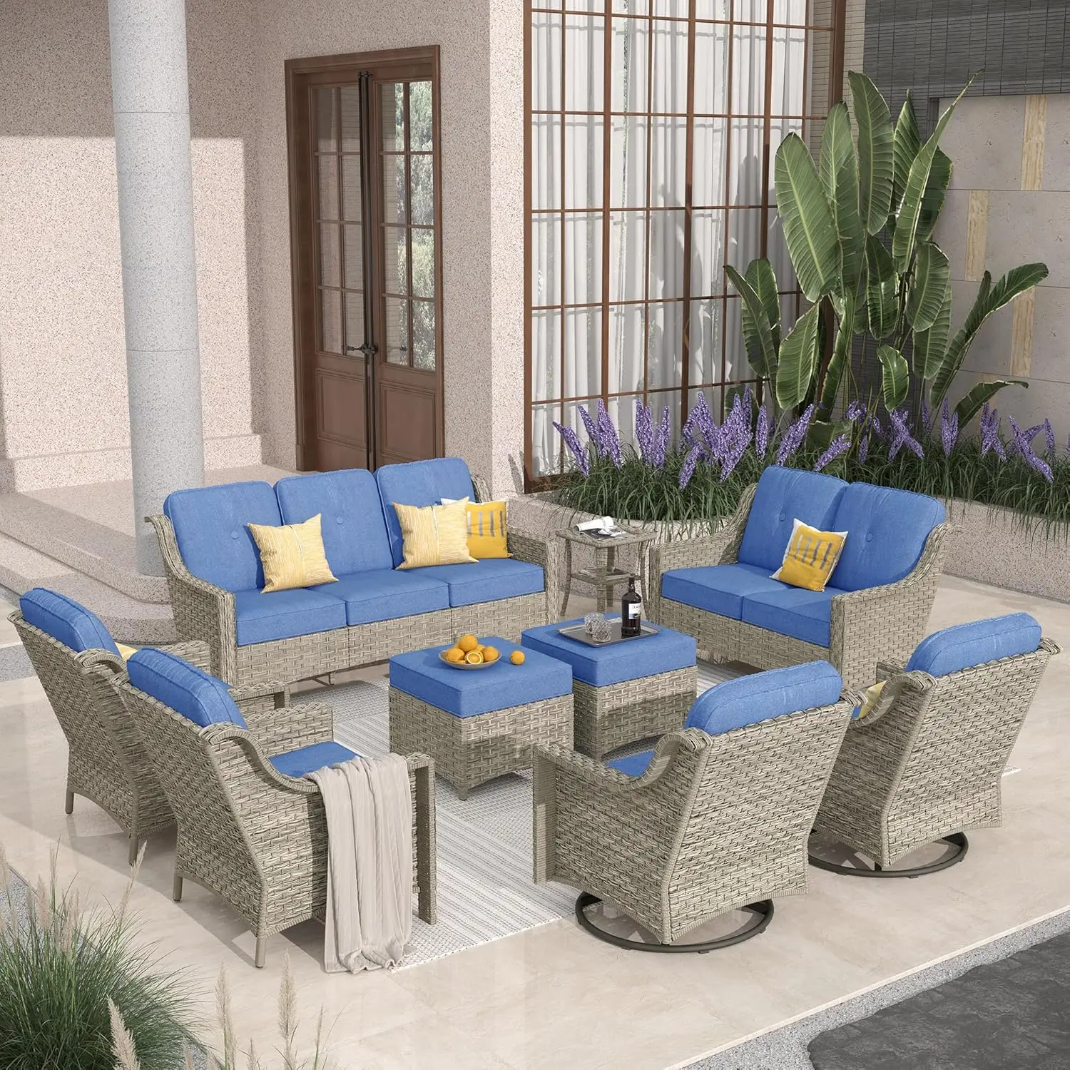 

Wicker Outdoor Furniture Patio Conversation Rattan Sofa Set for Garden,Poolside,Backyard,Deck