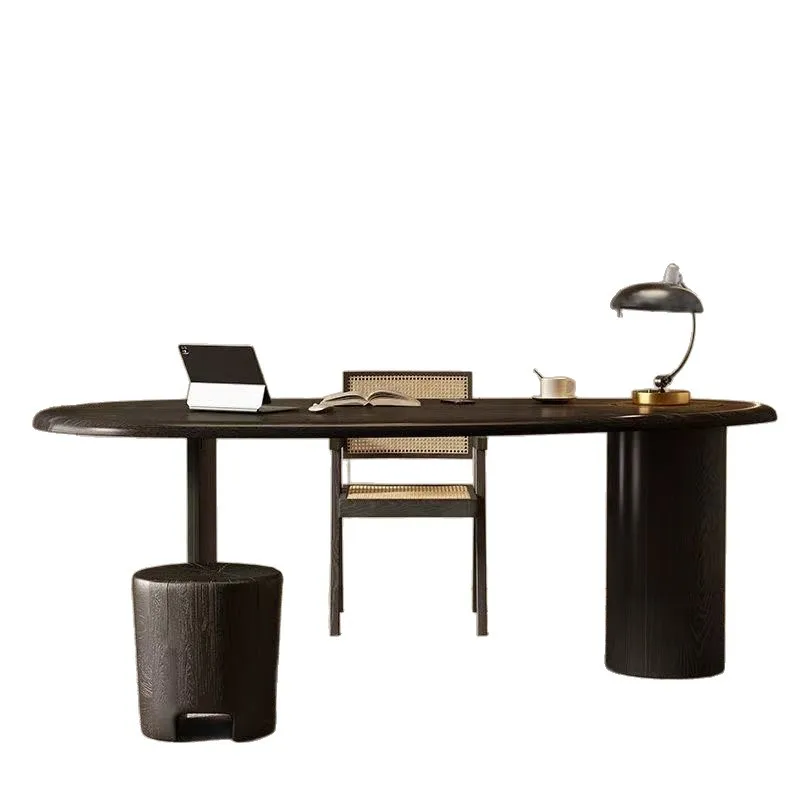 

Italian solid wood desk light luxury minimalist design desk black curved computer table wabi sabi wind home