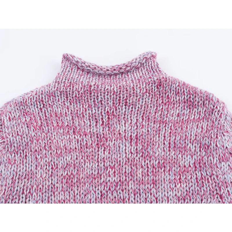 Suéter de malha multicolorido para mulheres gola alta casual primavera outono pulôveres chiques tops femininos