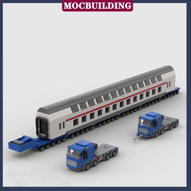 MOC City Heavy Transport Of A Passenger Wagon With Two 8x4 Trucks Model Block Assembly Collection Toy Gifts