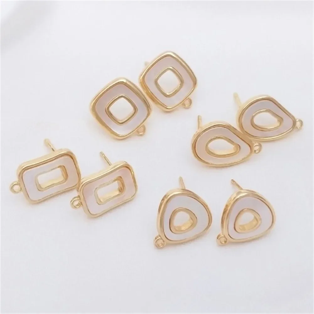 

Inlaid with Natural Mother-of-pearl 14K Gold Color Hollow Geometric Earrings with Hoops Stud Earrings 925 Silver Needle DIY Ear