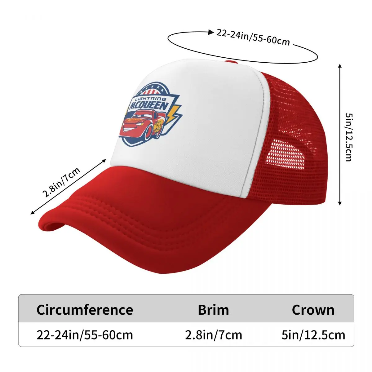 Cars 3 Lightning McQueen Cartoon Trucker Hats Adult Hip-Hop Hats Trucker Worker Cap Sun Caps Adjustable Mesh Baseball Cap Summer