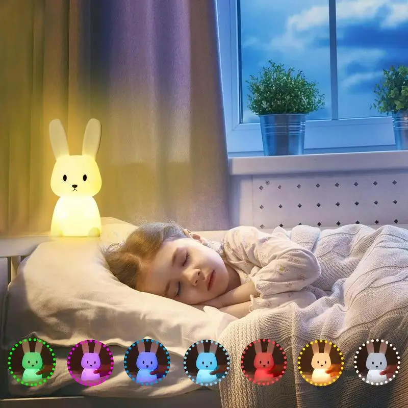 Silicone Night Light Cute Rabbit Lamp Bunny Light With Color Changing Animal Lamp Rechargeable Night Light Toddler Night Light