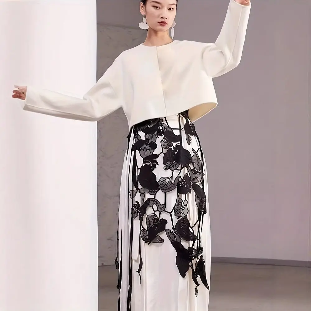 High Waist Lace Midi Skirt Irregular Side Slit Embroidered Flower Lace Drawstring Skirt Y2K Streetwear See Through 10 S02cad9277f404f54965b2074fa2466b8F