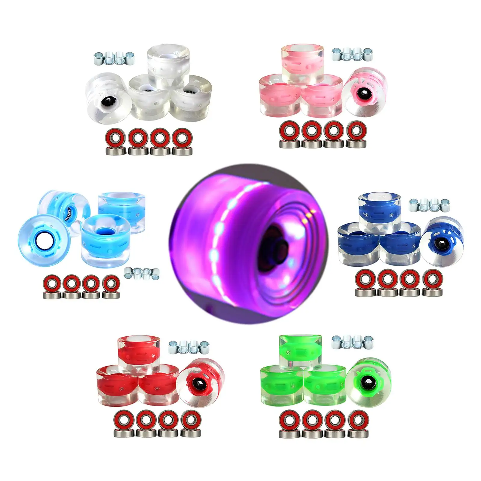 4x Skateboard Wheels with Bearings Glow Flash, Made of PU, Durable, High Elasticity