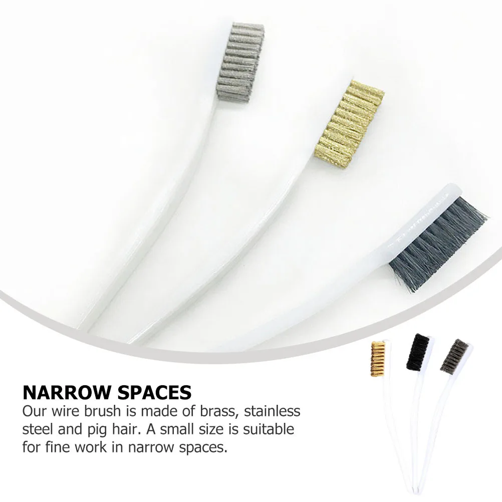 

3pcs Wire Brush Set Brass Stainless Steel Bristle Rust Cleaning Tool For Welding Slag Motor Door Window Scratch Remove Grinding