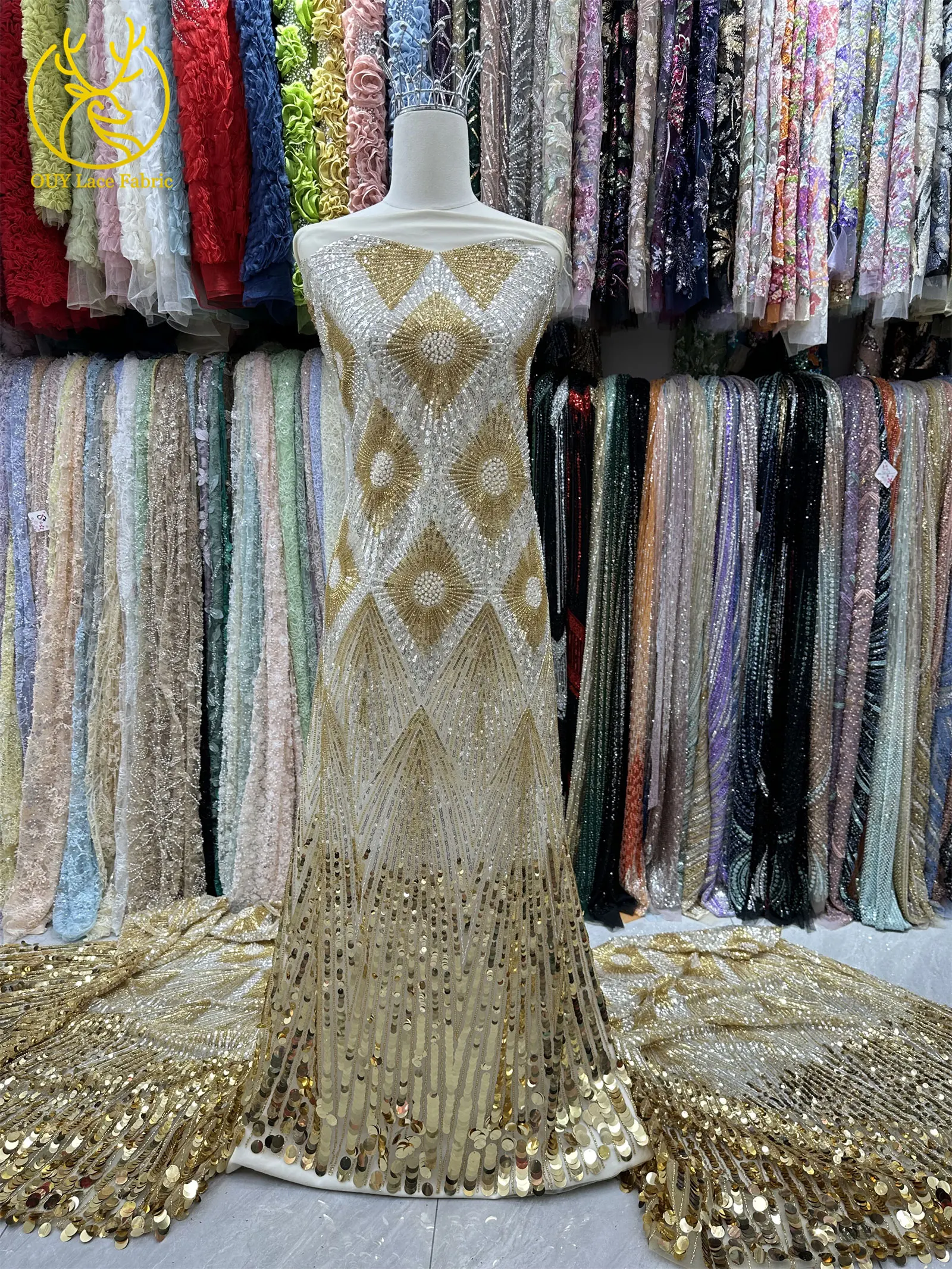 Luxuriöser grüner afrikanischer Brautstoff mit Perlenstickerei, 2026er Mode, französische Pailletten-Tüllspitze, nigerianische Netzspitze für Brautkleider zum Nähen – Detail 14