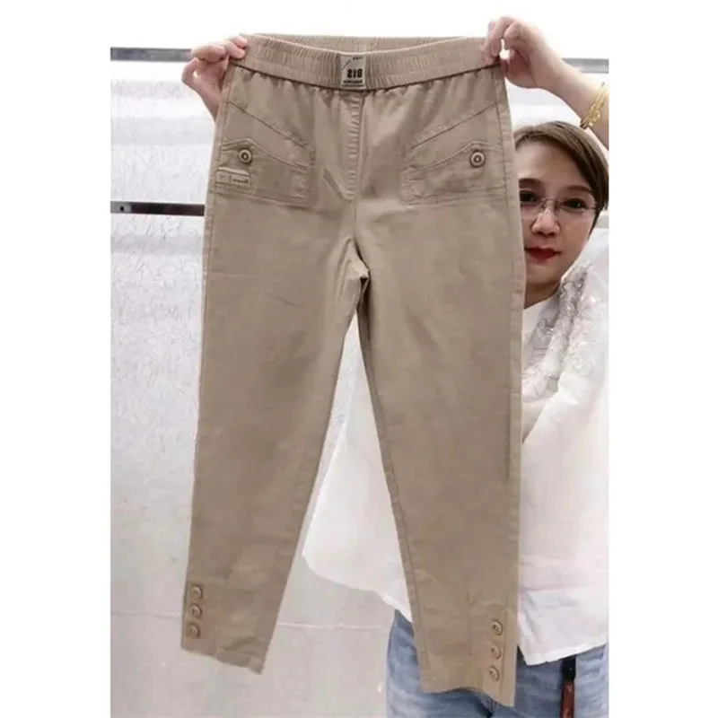 Femmes mince coton lin pantalons décontractés 2025 printemps été nouvelle grande taille ample mince sarouel droit neuf pantalon marée femme