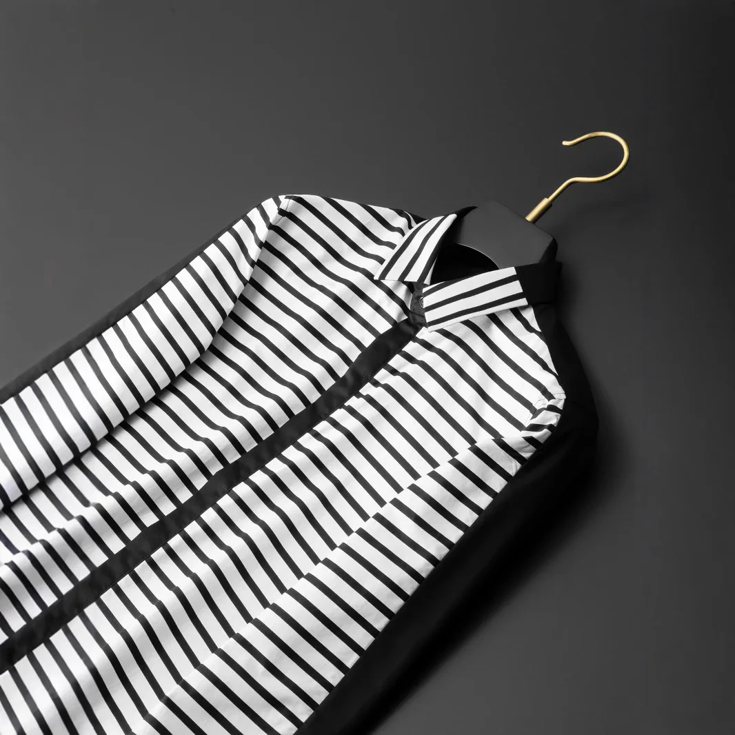 European style trendy black and white zebra striped patchwork digital print men's slim fit long sleeved shirt