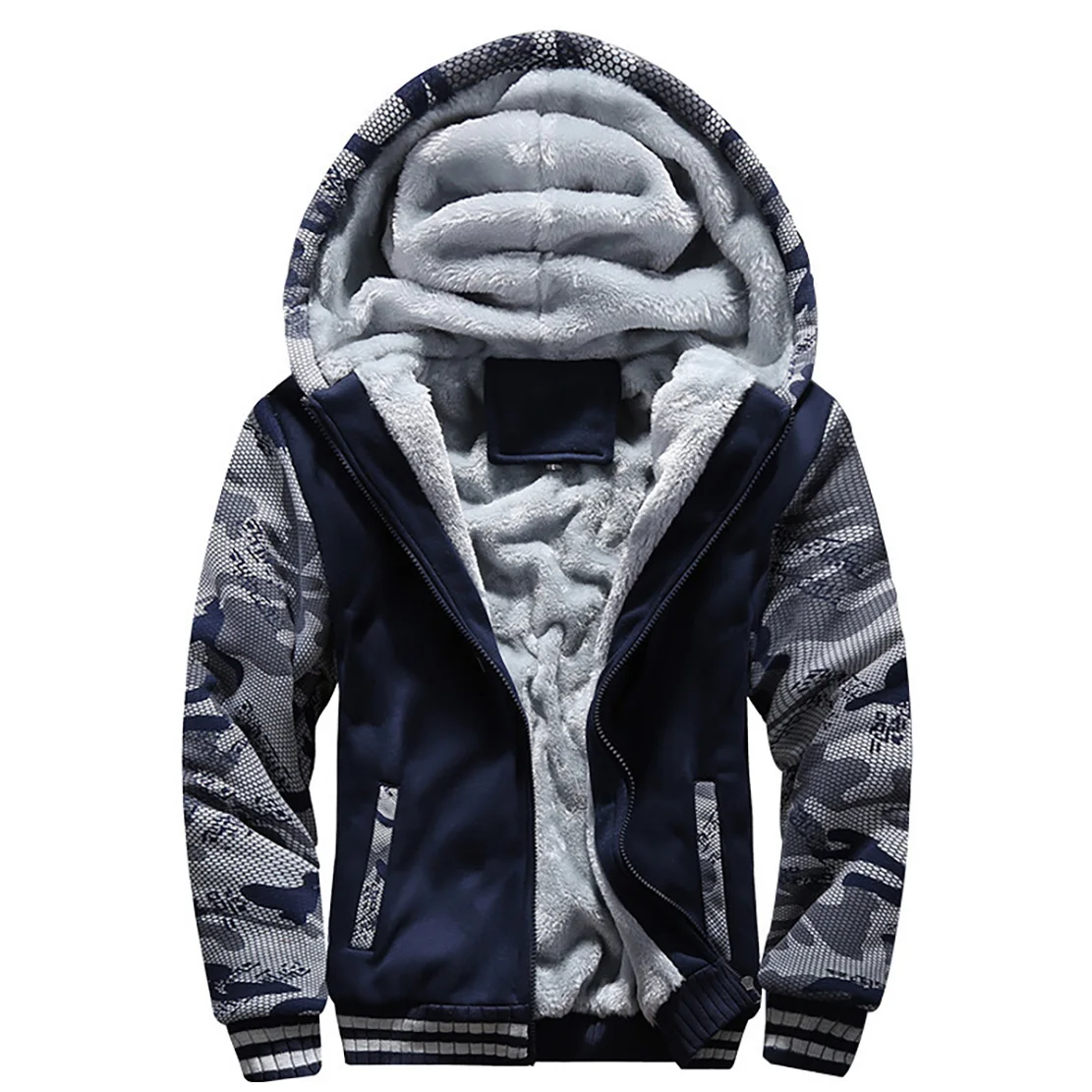 Hoodie Camouflage Sweatshirt Coat Jacket Surcoat Greatcoat  Gown Leisure Sports Cardigan Hooded Fleece and Thickened Thermal Top