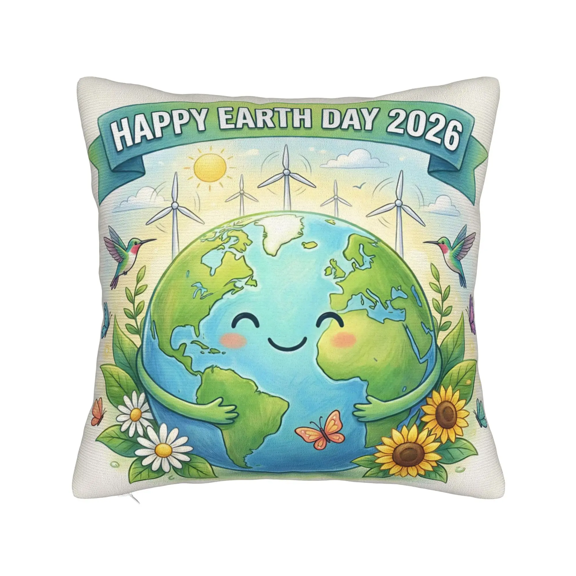 Every Day Earth Day Save Planet Square Pillow Case  Cushion Covers Vintage Zipper Decor Pillowcase for Home 45*45cm