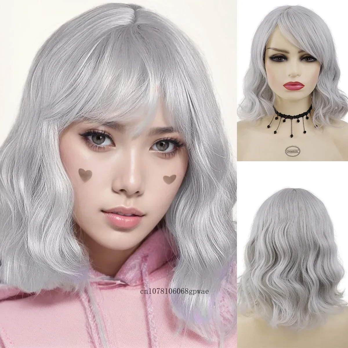 Old Lady Grandma Wigs Synthetic Hair Short Light Grey Wave Wig with Bangs for Women Daily Use Costume Party Heat Resistant Fiber