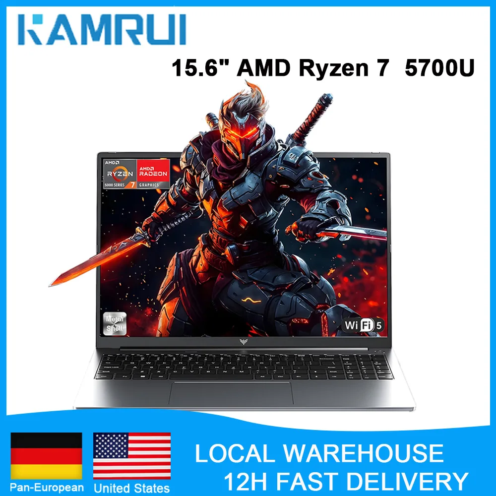 KAMRUI 15.6" FHD Laptop AMD Ryzen7 5700U Up to 4.3GHz 16GB DDR4 512GB NVMe PCIe3.0 SSD WIFI6 Radeon Graphics for Gaming Computer