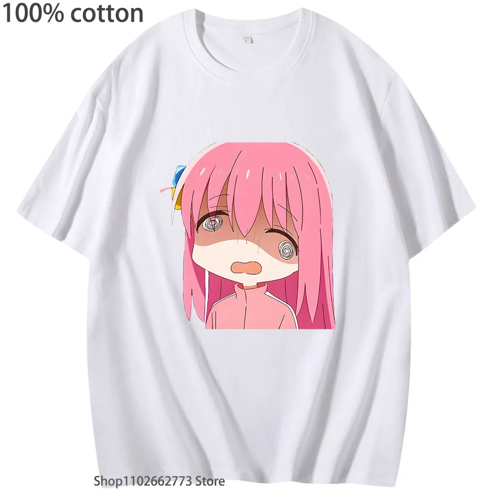 Bocchi The Rock T-Shirts Kawaii/Cute Hitori Gotou Tshirts Women Casual 100% Cotton Shirts Fashion Clothing Men Anime Cartoon Tee