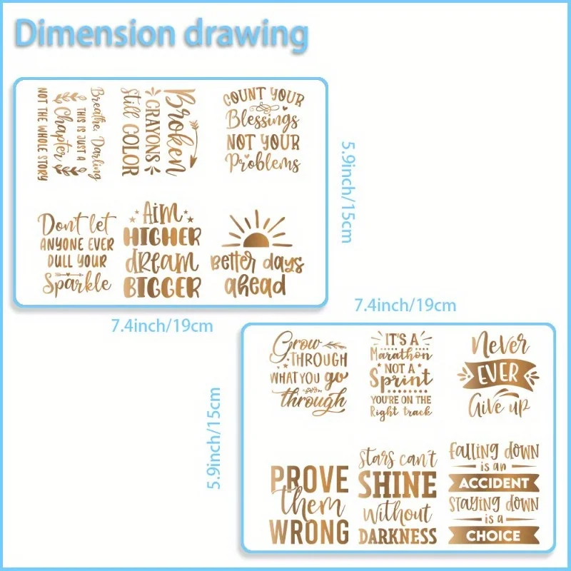 12PCS/SET Golden Inspirational Text DIY Skinny Tumblers Wrap Decorative Transfer Paper UV DTF High Self-adhensive Wraps