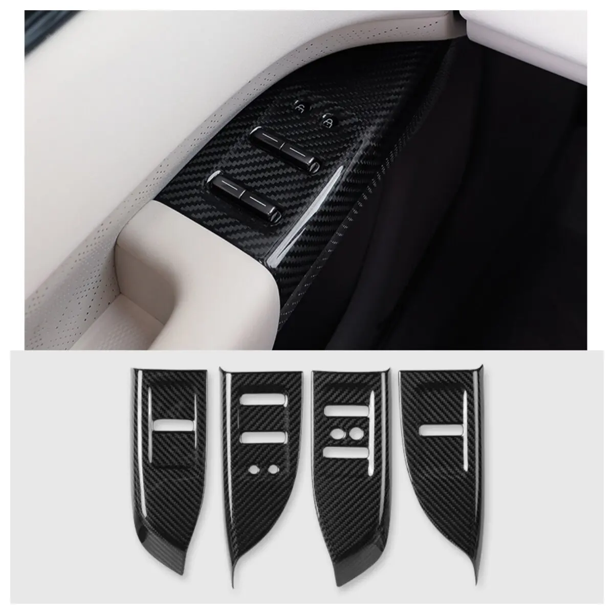 Car Power Window Switch Panel Cover For Zeekr 7X Real Carbon Fiber Dry Forged Carbon Door Interior Trim Car Accessories