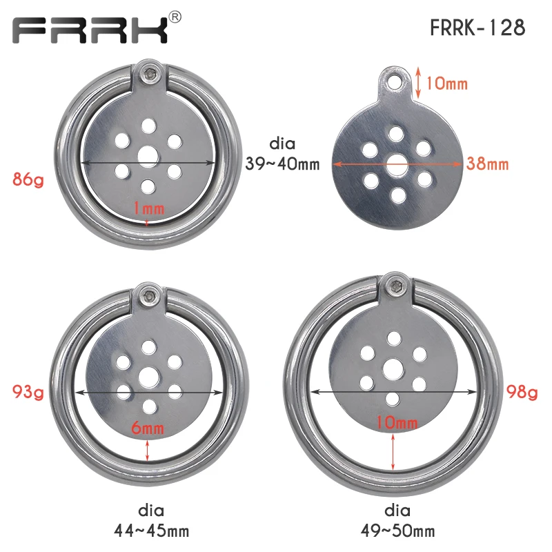 FRRK 128 Flat Pad Small Chastity Cage with Urethral for Male Stainless Steel Cock Lock Metal Penis Rings Femboy Sex Toys 성인용품 포경