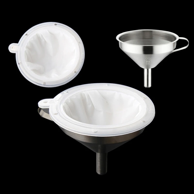 100/120/200/300/400/450 Mesh Nylon Filter Stainless Steel Funnel For Fruit Milk Traditional Chinese Medicine Oil White Wine