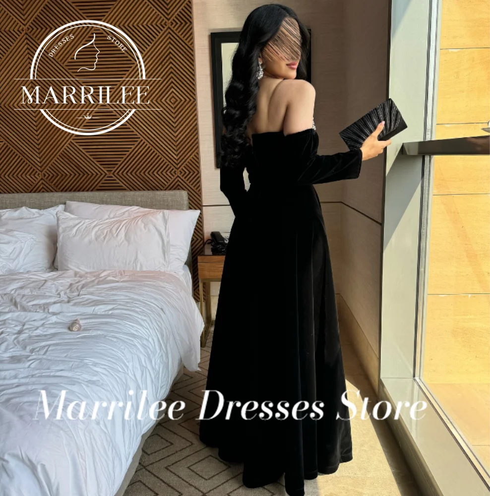 Marrilee-vestidos de mujer personalizados con cuello barco, Espalda descubierta, manga desmontable de cristal, corte en A, plisados, para ocasiones especiales, alta calidad