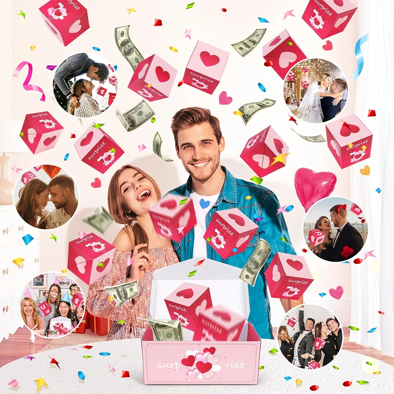 1 Set Caja Sorpresa Explosiva de Cumpleaños para Dinero con 16 Cajas Saltarinas, Caja de Regalo Explosiva para Dinero en Efectivo B