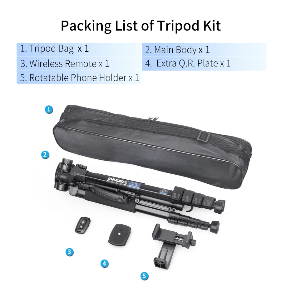 INNOREL RT20 184 cm Höhe Kamerastativ Leichter Reise-Profi-Ständer für DSLR-Handy-Camcorder Gopro Fülllicht – Detail 9