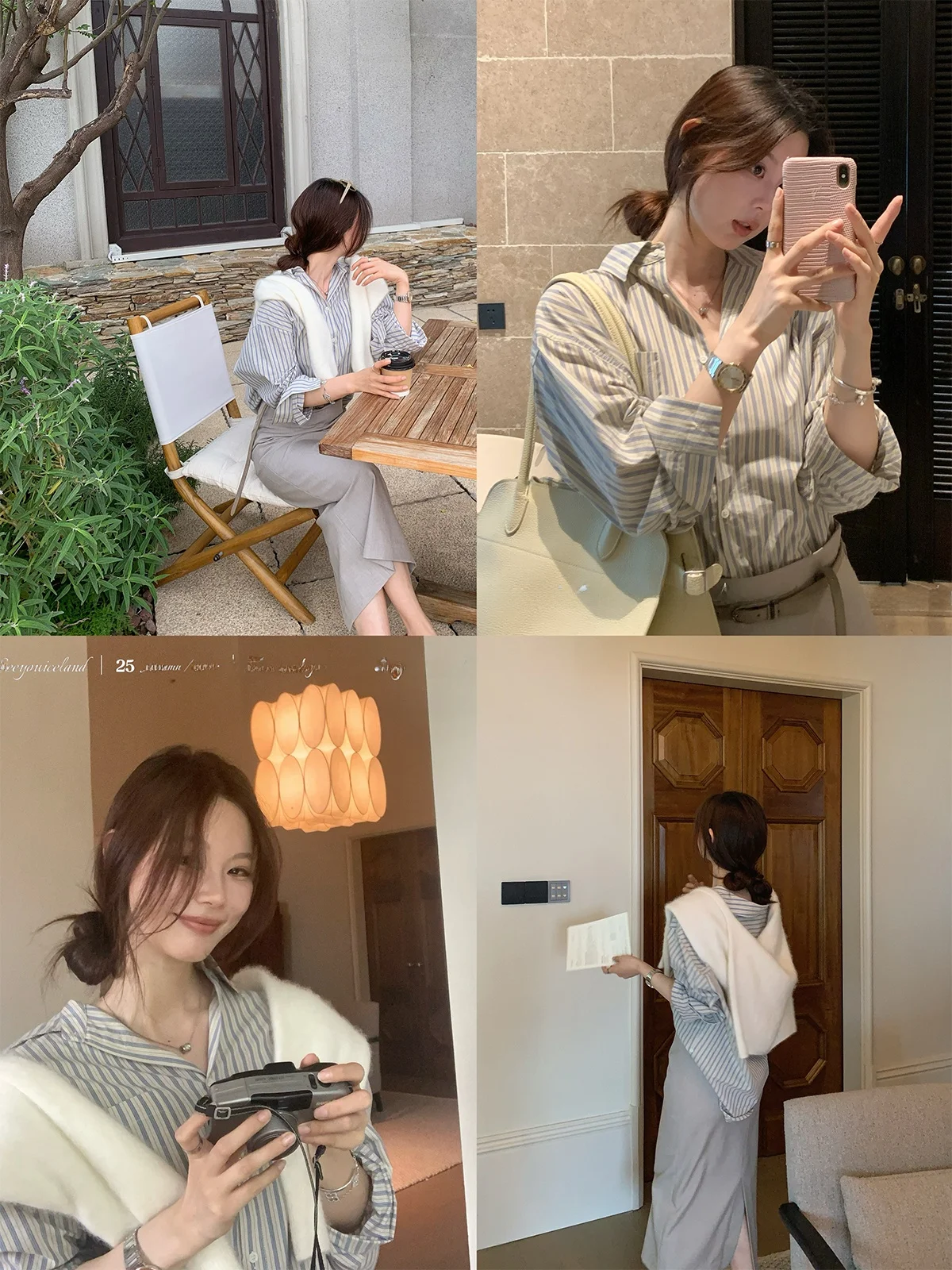 

Seeyouiceland High-Waist Striped irt Brown Cotton Casual Sle Women's Long Sve irt Lightweight Comfortable Fit irt