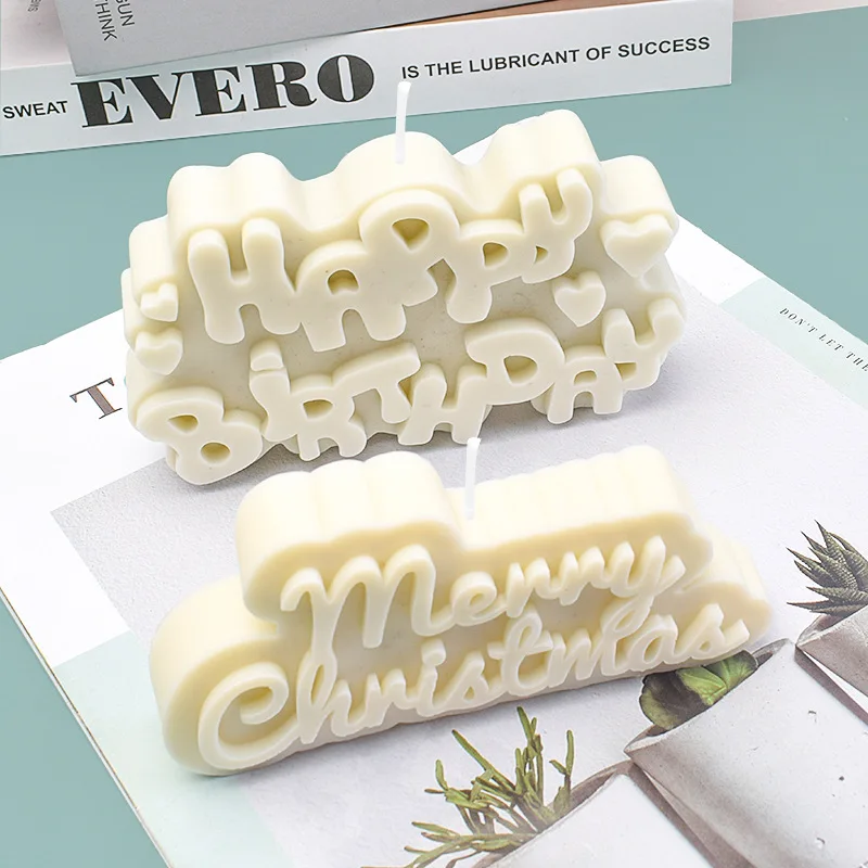 Happy Birthday Christmas Candles Silicone Mold DIY Aromatherapy Candles Gypsum Cake Decorative Baking Supplies Silicon Molds