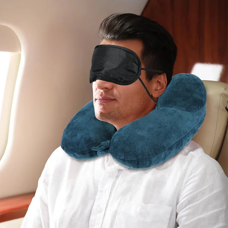

Extra Fee Airplane Inflatable Pillow Travel Pillow Soft Velvet Inflatable Travel Neck Pillow with Drawstring Bag Eye Mask Earplu