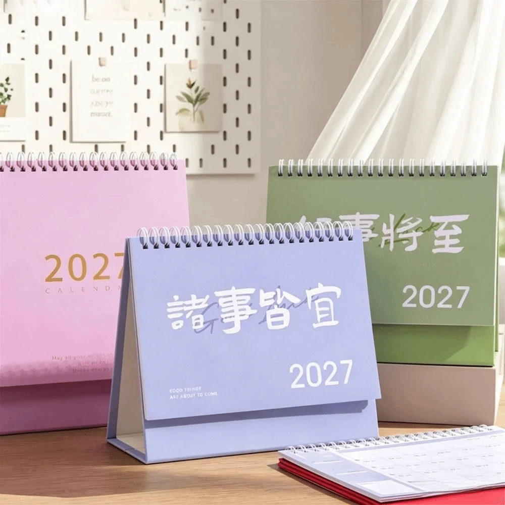 Student Gifts Standing 2027 Desktop Desk Calendar Foldable Good Luck Flip Calendar Portable Academic Planner Office Supply