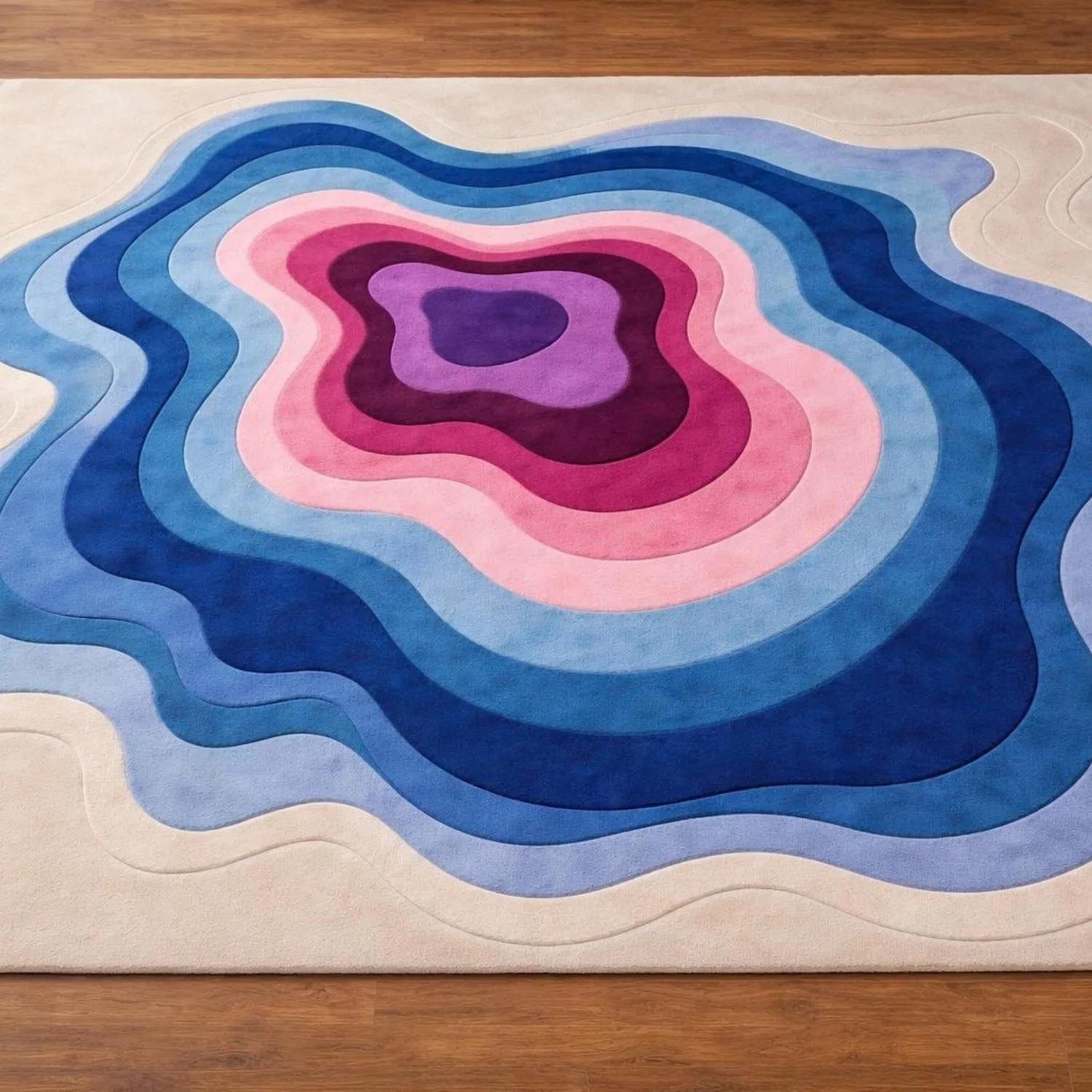 Room Decor Rug  Abstract Contour Wave 10x10 Area Rug Blue, Pink  Cream Layered Design H1and Tufted H1andmade Rug for Living Room Aesthetic Bedroom Dcor