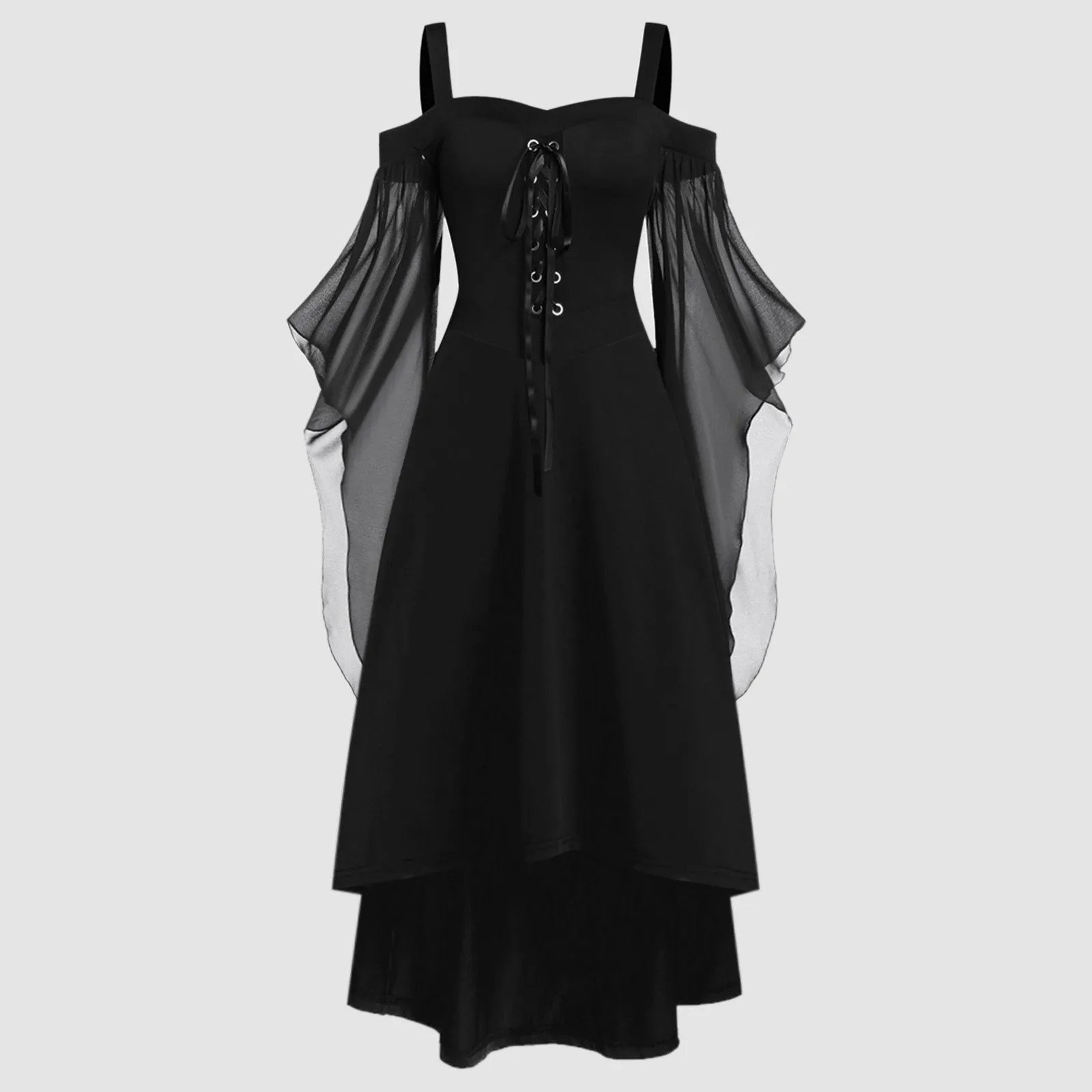 Cocktail Dress Women Plus Size Fashion Halloween Costume Gothic Cosplay Vintage Corset Long Flare Sleeve A Line Party Midi Dress