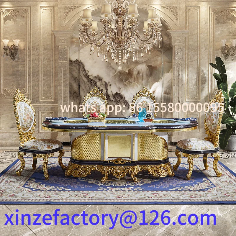 

Customizable solid wood carving French long table method